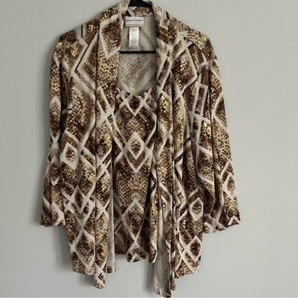 Alfred Dunner Gold Snake Print Open Cardigan with Built in Tank Blouse